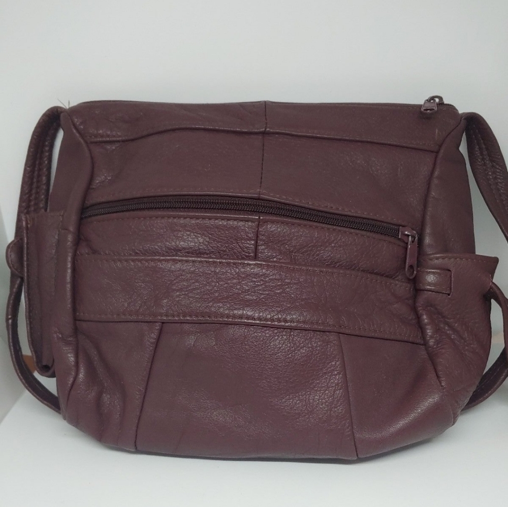 Vtg Genuine Leather Purple Purse Handbag